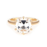 14K Yellow Gold 3ct Old Mine Cut Cushion Diamond Hidden Basket Ring with 6 Prongs Floral Vintage Solitaire Design