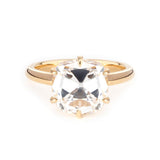 14K Yellow Gold 3ct Old Mine Cut Cushion Diamond Hidden Basket Ring with 6 Prongs Floral Vintage Solitaire Design