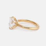 14K Yellow Gold 3ct Old Mine Cut Cushion Diamond Hidden Basket Ring with 6 Prongs Floral Vintage Solitaire Design