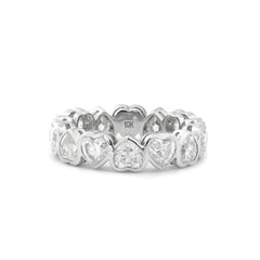 10K White Gold Heart Shape Moissanite Bezel Eternity Ring(Unresizable)