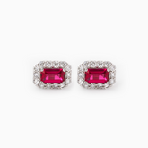 14K White Gold Emerald Cut Ruby Halo Stud Earrings14K White Gold Emerald Cut Lab Diamond Tennis Bracelet| Fiorese Jewelry