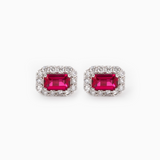14K White Gold Emerald Cut Ruby Halo Stud Earrings14K White Gold Emerald Cut Lab Diamond Tennis Bracelet| Fiorese Jewelry