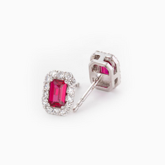 14K White Gold Emerald Cut Ruby Halo Stud Earrings14K White Gold Emerald Cut Lab Diamond Tennis Bracelet| Fiorese Jewelry