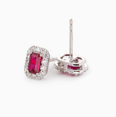 14K White Gold Emerald Cut Ruby Halo Stud Earrings14K White Gold Emerald Cut Lab Diamond Tennis Bracelet| Fiorese Jewelry