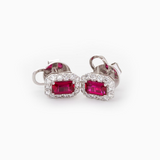 14K White Gold Emerald Cut Ruby Halo Stud Earrings14K White Gold Emerald Cut Lab Diamond Tennis Bracelet| Fiorese Jewelry