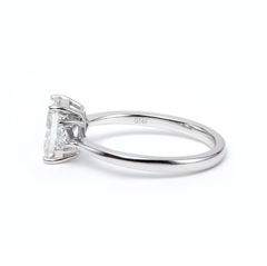 14K White Gold 1.5ct Radiant Cut Lab Diamond Three Stone Ring with Triangular Cut Lab Diamond Side Stones and Tapered Band Design