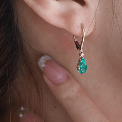 Pear Cut Colombian Lab Emerald Basket-Set Leverback Earrings