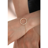 18K Yellow Gold Round Lab Diamond Pave Ring Shape Pendant Chain Bracelet