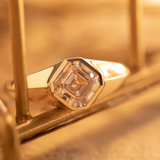 14k Yellow Gold 1.5ct Asscher Cut Lab Diamond Bezel Ring with Knife Edge Tapered Band Design