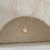 14K Rose Gold Round Lab Diamond Star Pendant Necklace with Round Lab Diamond in A Diamond-Cut Texture Halo