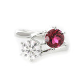 18K White Gold Round Cut Lab Diamond & Lab Ruby Toi et Moi Ring