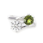 18K White Gold Round Cut Lab Diamond & Peridot Toi et Moi Ring