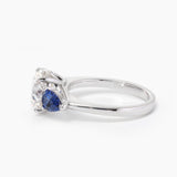 18K White Gold Round Lab Diamond Pear Sapphire Three Stone Ring