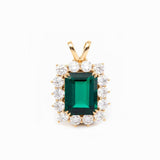 18K Yellow Gold 11ct Emerald Cut Lab Zambian Emerald Halo Pendant Necklace