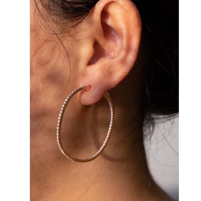 14K Rose Gold Round Cut Diamond Hoop Earrings