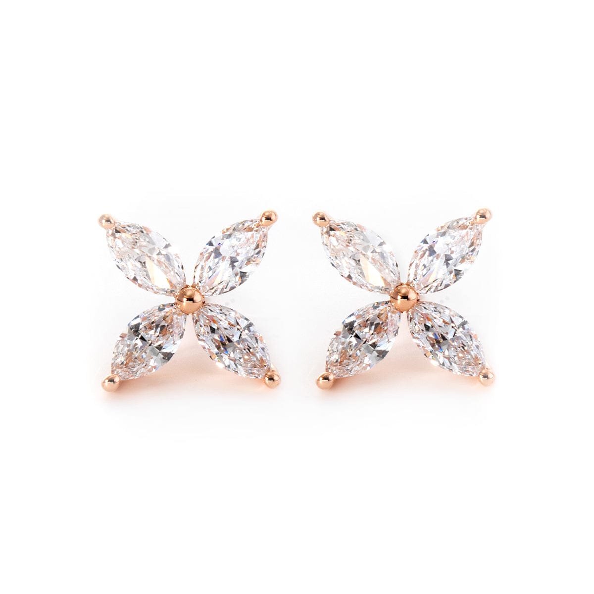 18K Rose Gold Marquise Cut Lab Diamond Flower Stud Earrings - MMR