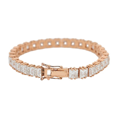 18k Rose Gold Princess Cut Lab Diamond Tennis Bracelet
