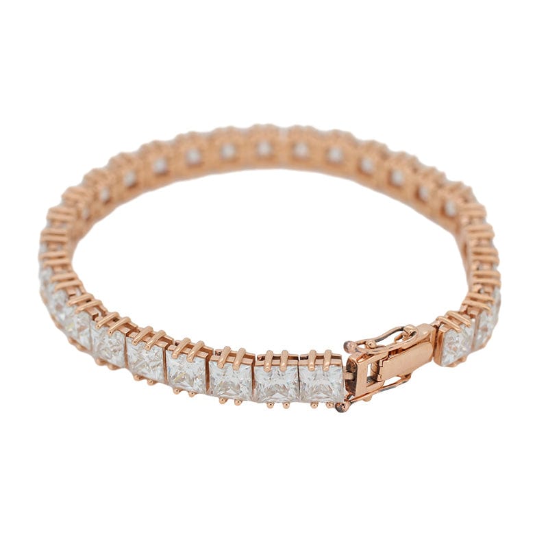 18k Rose Gold Princess Cut Lab Diamond Tennis Bracelet