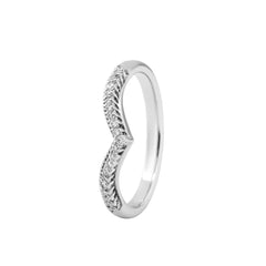 18K White Gold 1.5mm Round Diamond V - Shaped Half Eternity Ring - MMR