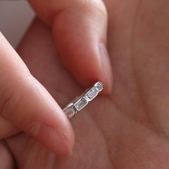 18K White Gold Emerald Cut Lab Diamond Bezel Eternity Ring - MMR