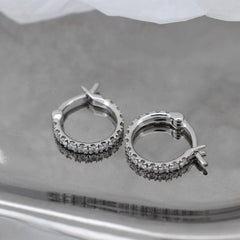 18K White Gold Round Cut Lab Diamond Huggie Earrings - MMR