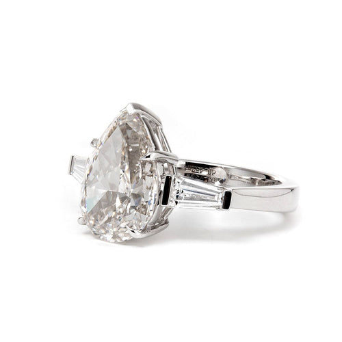 18K White Gold Pear Cut Lab Diamond Tapered Baguette Three Stone Engagement Ring (Ring Setting Only)