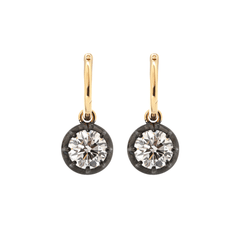 18K Yellow and White Gold with Black Rhodium Plated 2 ct tw Round Cut Diamond Bezel Hoop Earrings - MMR