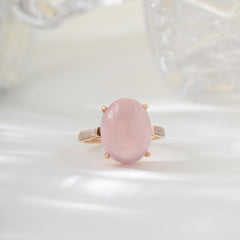 18K Yellow Gold 10ct Cabochon Rose Quartz Ring - MMR