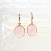 18K Yellow Gold 13 ctw Cabochon Rose Quartz Dangle Earrings - MMR