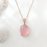 18K Yellow Gold 15.5ct Cabochon Rose Quartz Pendant - MMR