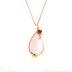 18K Yellow Gold 20.5ct Pear Cabochon Rose Quartz Pendant - MMR