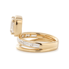 18K Yellow Gold 2.35ct Cushion Lab Diamond Bezel Ring with Baguette Side Stones - MMR