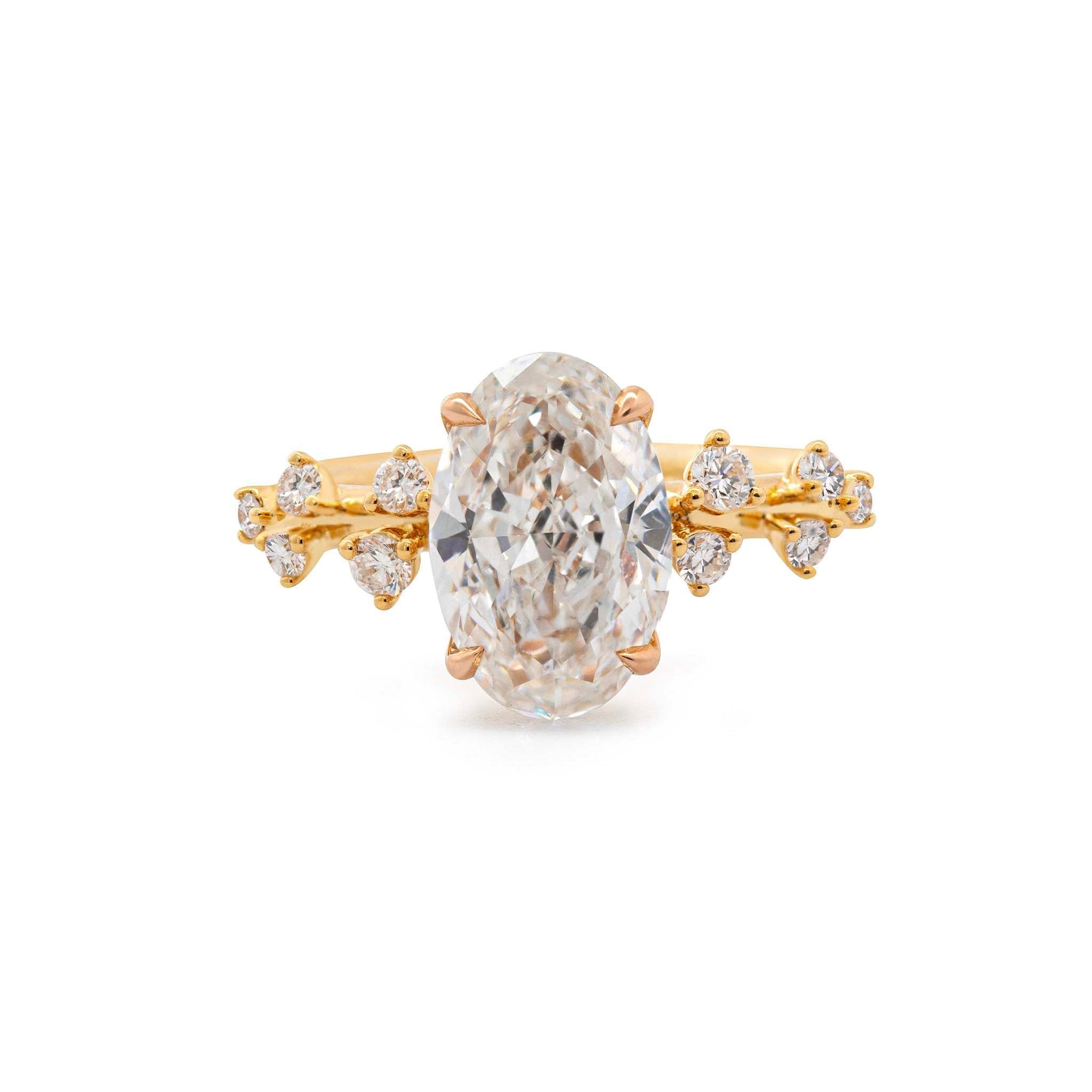 18K Yellow Gold 2CT Oval Modified Brilliant Cut Lab Diamond Natural Inspired Ring with European Shank Design - MMR