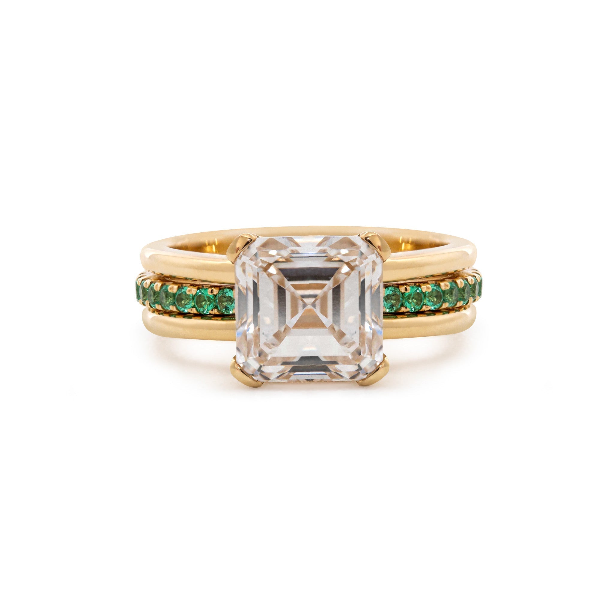 18K Yellow Gold 3.75CT (IGI) Asscher Cut Lab Diamond Double Band Ring with Gem Insert Space (US7) - MMR
