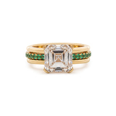 18K Yellow Gold 3.75CT (IGI) Asscher Cut Lab Diamond Double Band Ring with Gem Insert Space (US7) - MMR