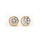18K Yellow Gold 3CTW Round Brilliant Cut Lab Diamond Bezel - set Studs - MMR