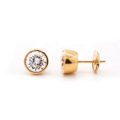 18K Yellow Gold 3CTW Round Brilliant Cut Lab Diamond Bezel - set Studs - MMR