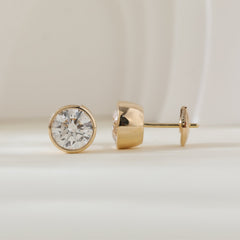 18K Yellow Gold 3CTW Round Brilliant Cut Lab Diamond Bezel - set Studs - MMR