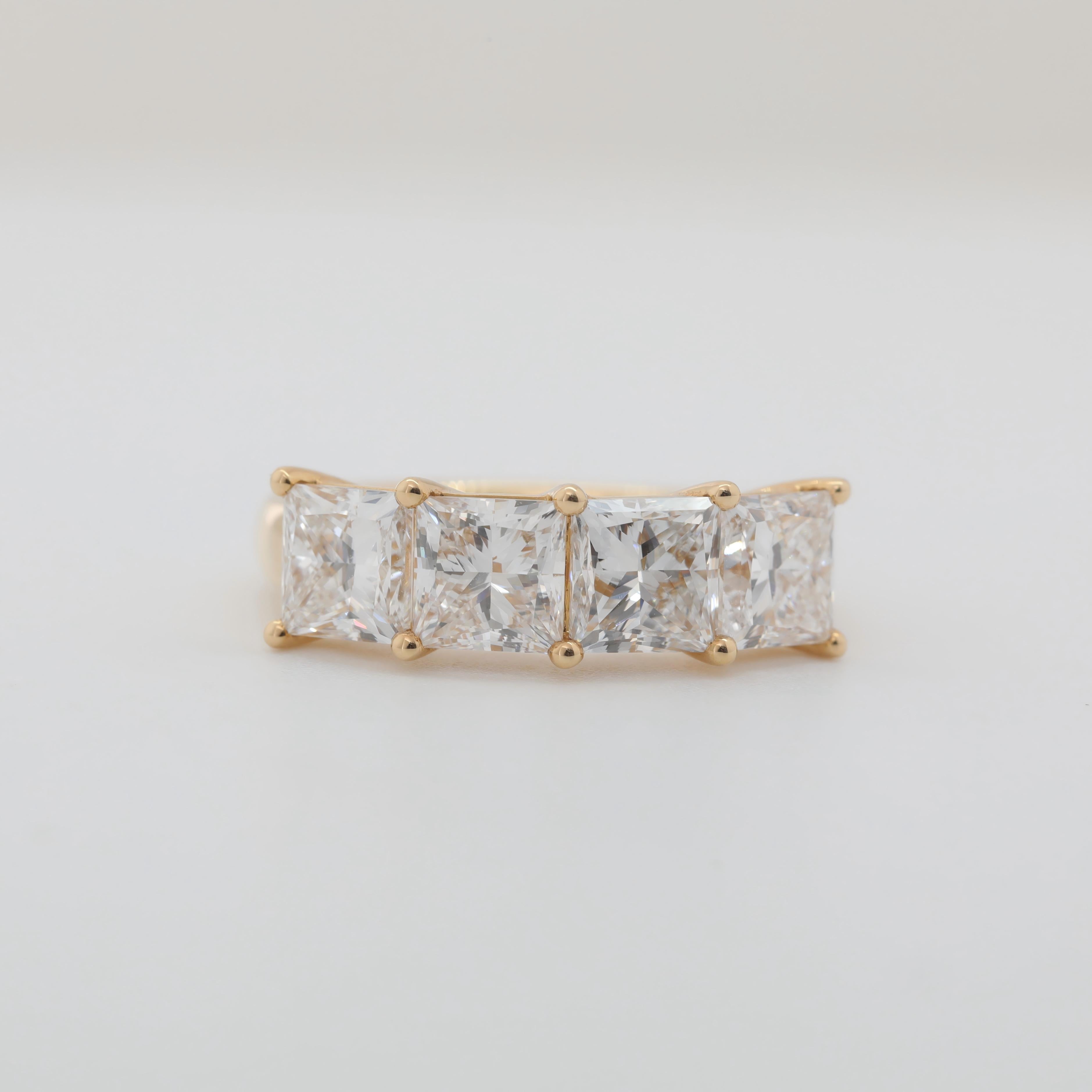 18K Yellow Gold 4 ctw Princess Cut Lab Diamond 4-Stone Ring - MMR