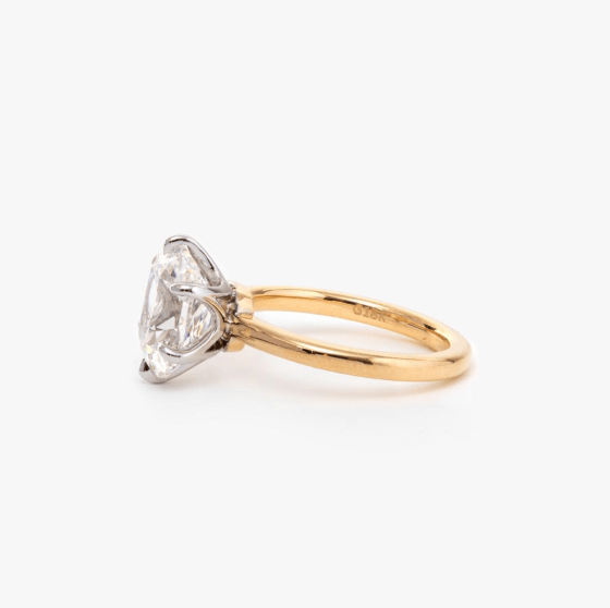 18K Yellow Gold & Platinum Elongated OMC Lab Diamond Prong Solitaire Engagement Ring
