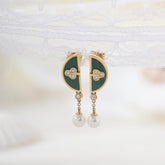 18K Yellow Gold Malachite and Freshwater Pearl Drop Earrings - MMR