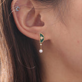 18K Yellow Gold Malachite and Freshwater Pearl Drop Earrings - MMR