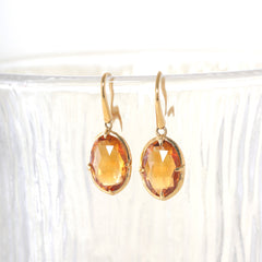 18K Yellow Gold Natural Citrine Dangle Earrings - MMR