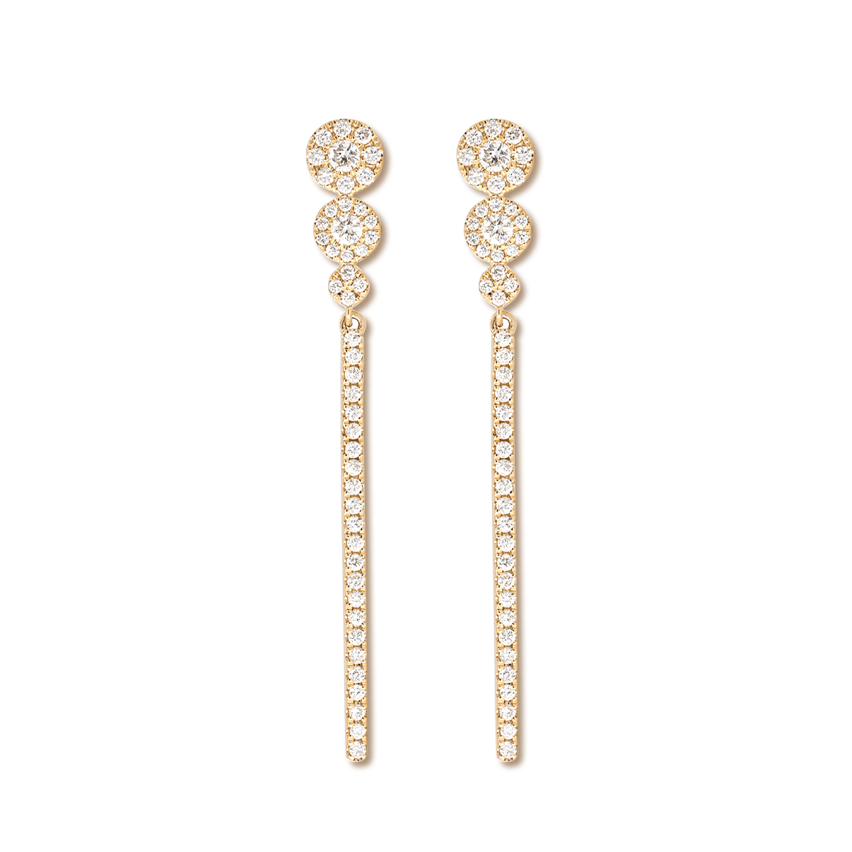 18K Yellow Gold Round Cut Diamond Pave Drop Earrings - MMR