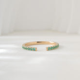 18K Yellow Gold Round Lab Colombian Emerald Pave Open Ring - MMR