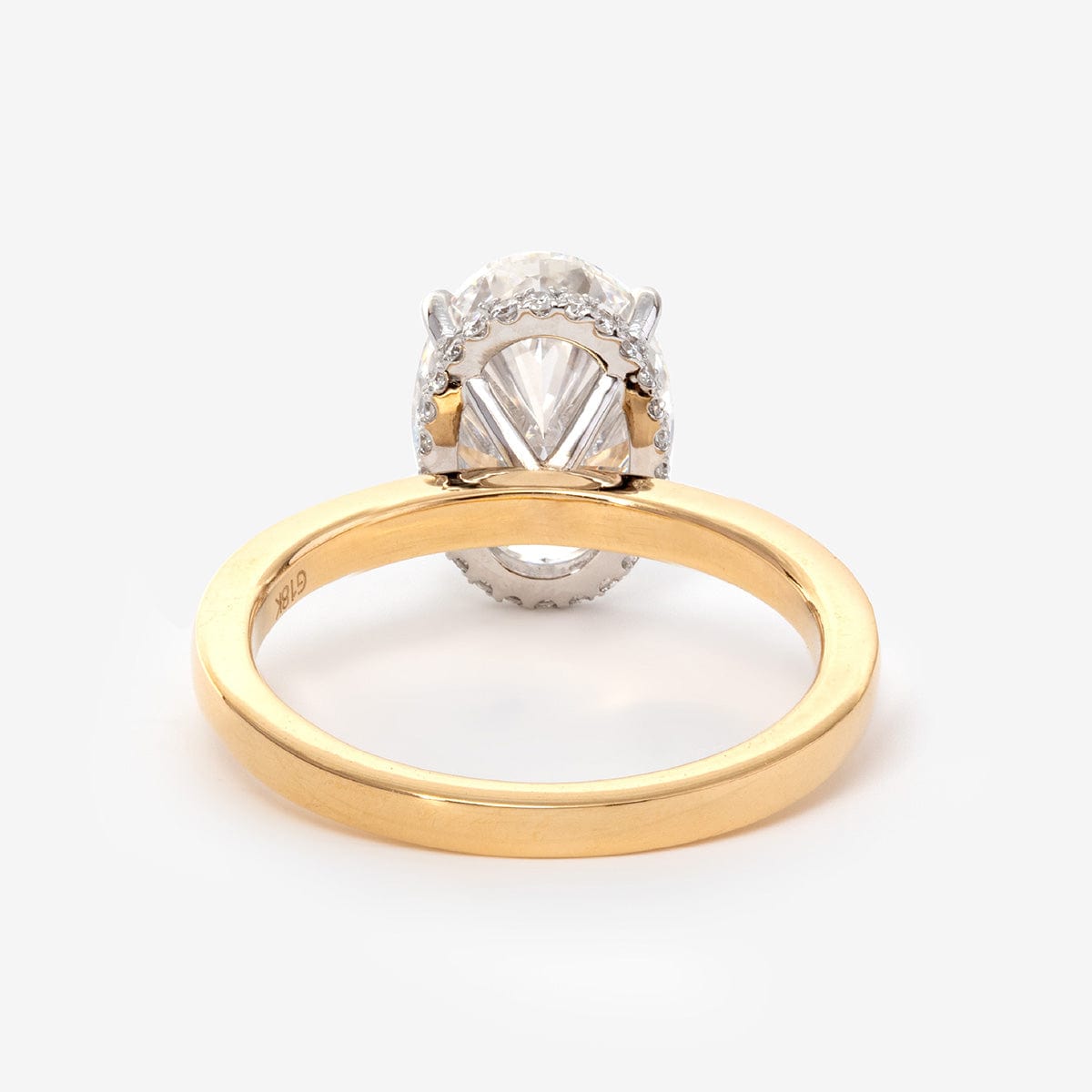 18K Yellow & White Gold 4 Carat Oval Brilliant Cut Lab Diamond Hidden Halo Wedding Ring (Ring Setting Only)