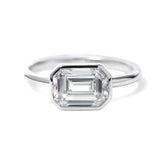 14K White Gold 2ct Emerald Cut Lab Diamond Bezel Solitaire Ring