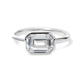 14K White Gold 2ct Emerald Cut Lab Diamond Bezel Solitaire Ring