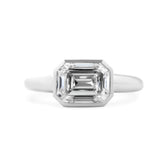Platinum 3ct Antique Emerald Cut Lab Diamond Bezel Basket Solitaire Ring