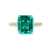 14K Yellow & White Gold 3ct Zambian Lab Emerald 4 Claw Prongs Hidden Halo Engagement Ring